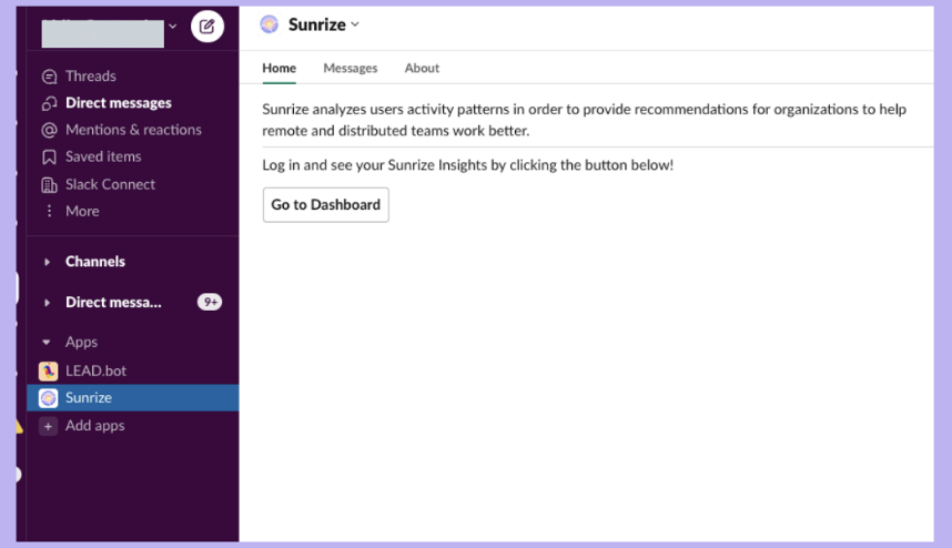 Slack Dashboard Example