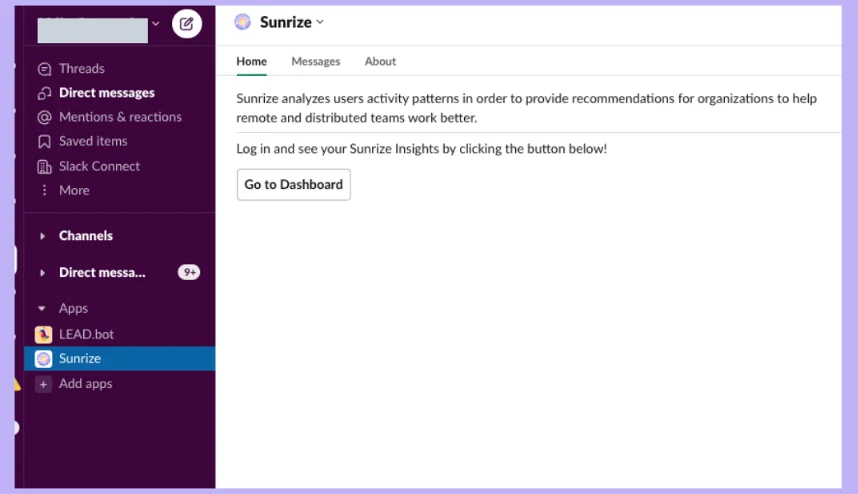 Slack Dashboard Example
